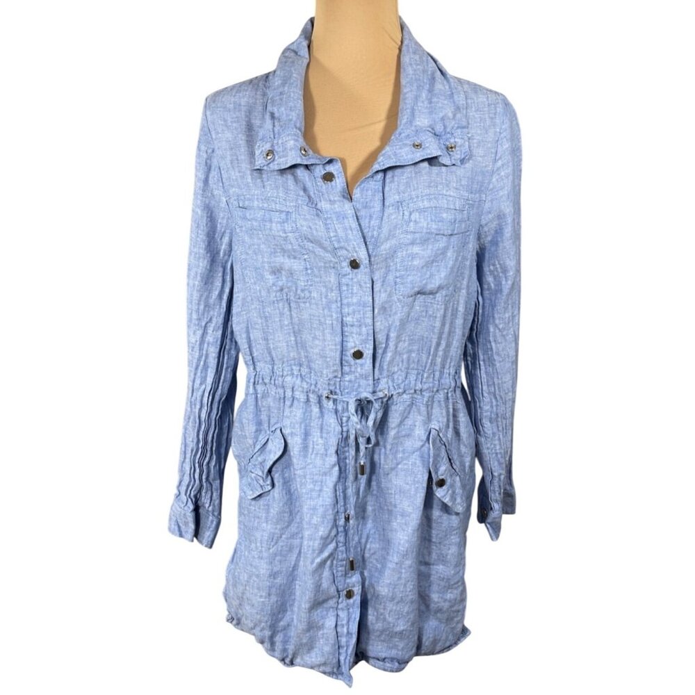 Chico's Utility Jacket Tunic Top Blue Linen Size M Medium (1)